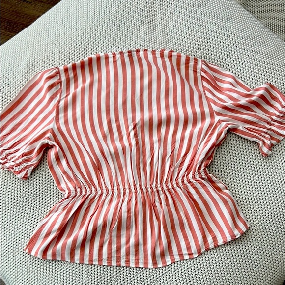 Madewell Pink and white with Peplum Blouse with Puff Sleeves - Picture 5 of 7